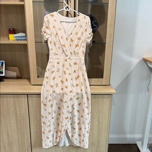 Madewell Cream Maxi Silk Dress with Yellow Floral Pattern